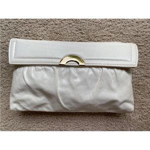 Rare Vintage Stocko Cream Clutch With Gold Accents Snap Close And Cracked Design